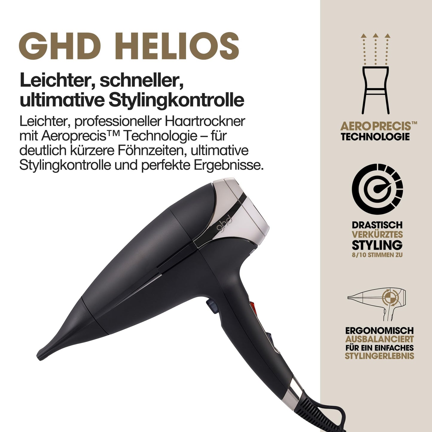 ghd Helios Haartrockner – Profi-Föhn mit Ionen-Technologie, Schwarz.